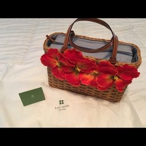 Kate Spade Straw Handbag with Poppies (Authentic)